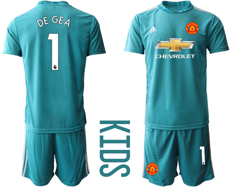 Youth 2020-2021 club Manchester United blue goalkeeper #1 Soccer Jerseys